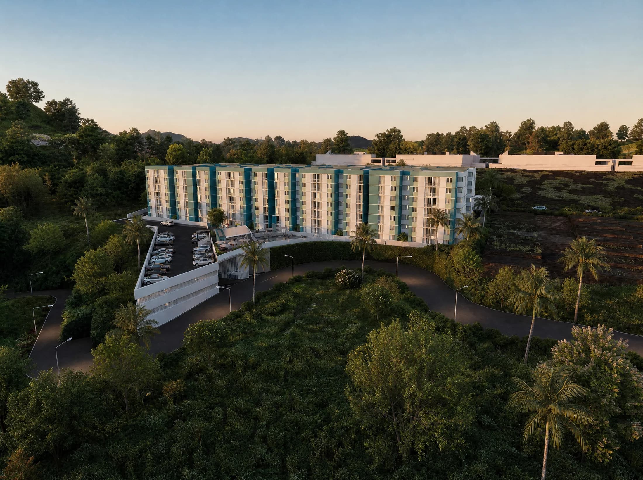 El conjunto residencial rodeado de árboles